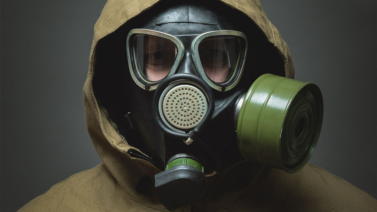 man in a gas mask