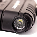 Close-up of the InstaFire pocket plasma lighter lens and LED bulb.