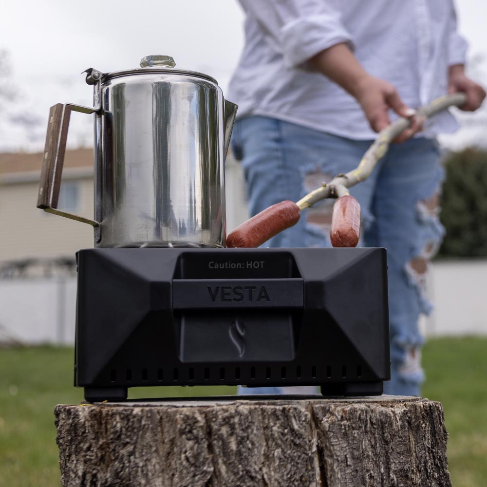 VESTA Self-Powered Indoor Space Heater & Stove by InstaFire + Canned Heat & Cooking Fuel (3-Pack)