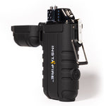 instafire pocket plasma lighter with flashlight on white background displayed at an angle
