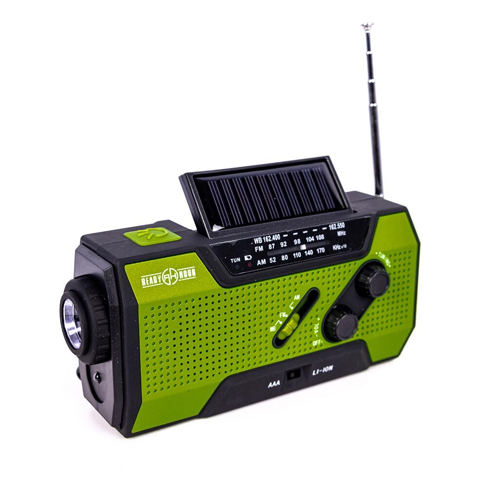 Ready Hour 4 in 1 Emergency Solar Flashlight AM FM Weather Radio w Hand Crank