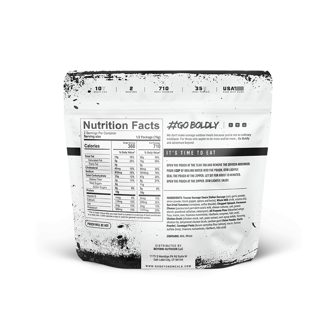 Tuscan Sausage Pasta Pouch by Beyond Outdoor Meals (2 servings, 710 calories)