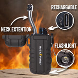 instafire pocket plasma lighter with flashlight infographic with features displayed
