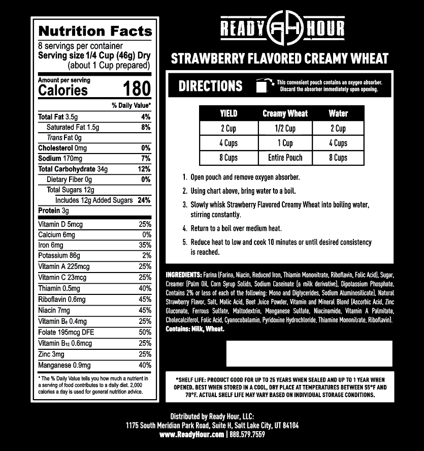 Ready Hour Strawberry Flavored Creamy Wheat #10 Can (47 servings)