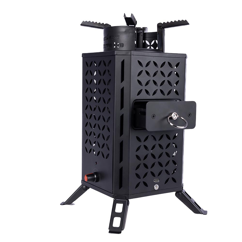 nstaFire Inferno Pro stove with front door open revealing inner chamber