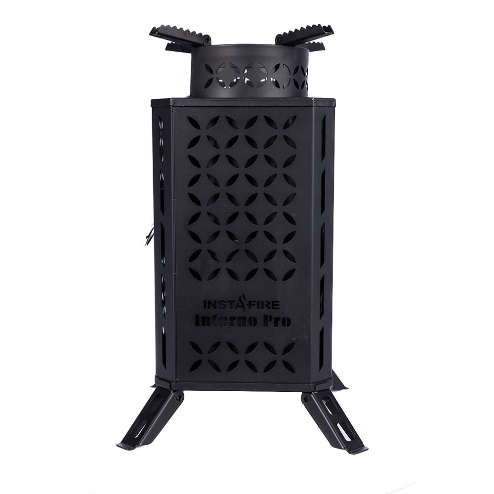 InstaFire Inferno Pro stove with extended legs, front view