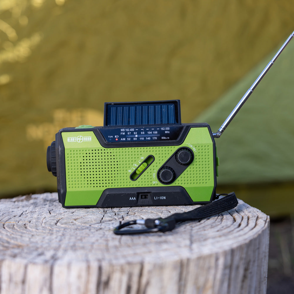 4-in-1 Emergency Solar Flashlight & AM/FM/Weather Radio w/ Hand Crank by Ready Hour