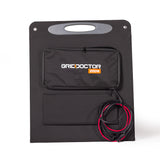 Sturdy and protective carrying case for the Grid Doctor 200W solar panel, featured isolated on a white background to highlight its compact design.