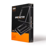 Grid Doctor 200W solar panel neatly folded and packaged in its retail box, ready for purchase.