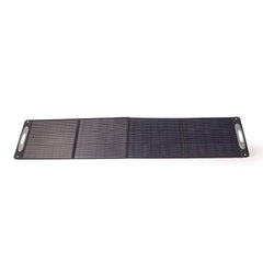 Fully extended 200W Grid Doctor solar panel displaying its sleek design and durable construction with no distractions on a white backdrop.