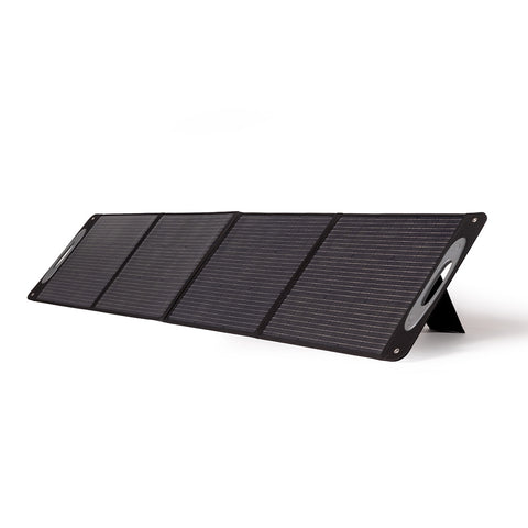 200W monocrystalline solar panel by Grid Doctor unfolded, showcasing its high-efficiency cells against a pure white background.