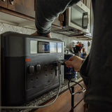 Compact 2200 battery system in use in a modern kitchen, supplying power to various appliances, highlighting a versatile and eco-friendly energy solution for home cooking needs.